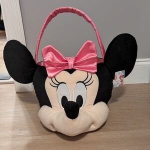 Disney Minnie Mouse Plush Basket with Pink Bow